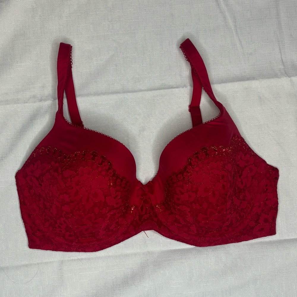 Victoria's Secret Lined Underwire Demi Red Lace Bra 36DD E - Picture 2 of 5